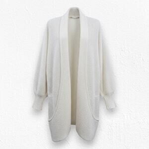 Vintage 90s Sideffects White Ivory Textured Knit Open Front Cardigan Size 2XL